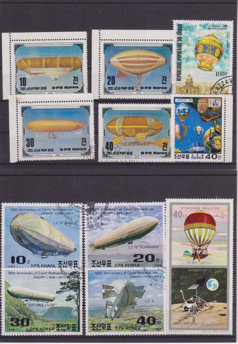R15 SALE - COLLECTION OF THEMATIC STAMPS - AIRSHIPS, HOT AIR BALLOONS