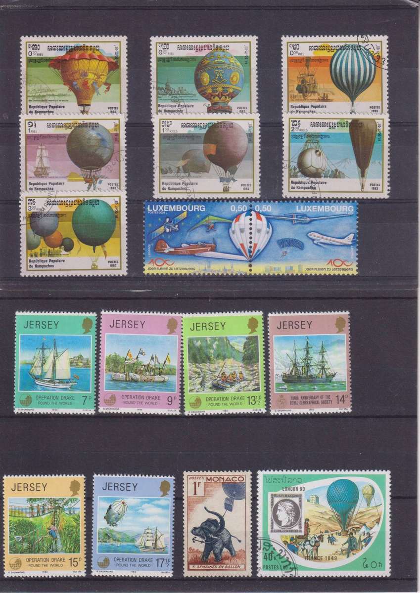 R15 SALE - COLLECTION OF THEMATIC STAMPS - AIRSHIPS, HOT AIR BALLOONS