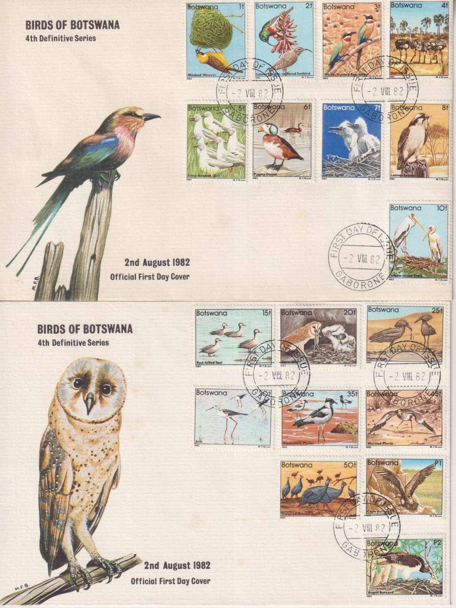 R12 SALE - BOTSWANA FDC'S - BIRDS DEFINITIVE SET