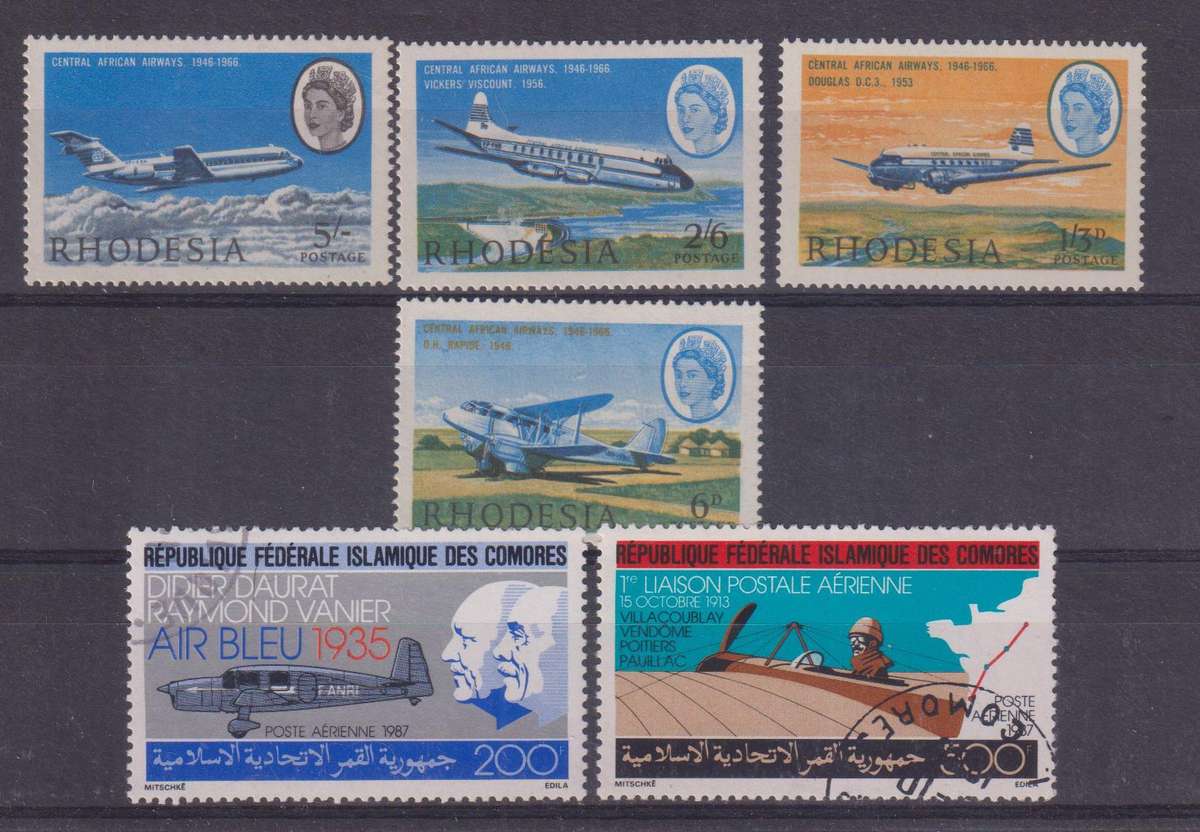 RHODESIA AIRPLANE STAMP SET  & COMORES