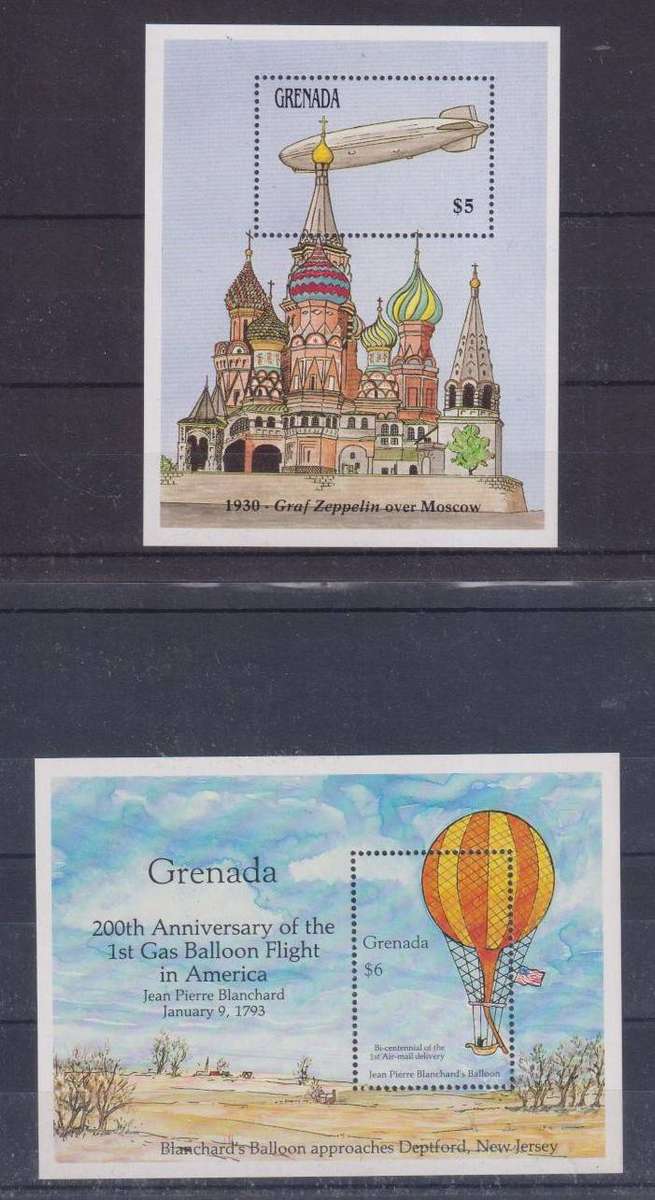 R12 SALE - 2 x MINISHEETS - AIRSHIPS AND HOT AIR BALLOONS - GRENADA