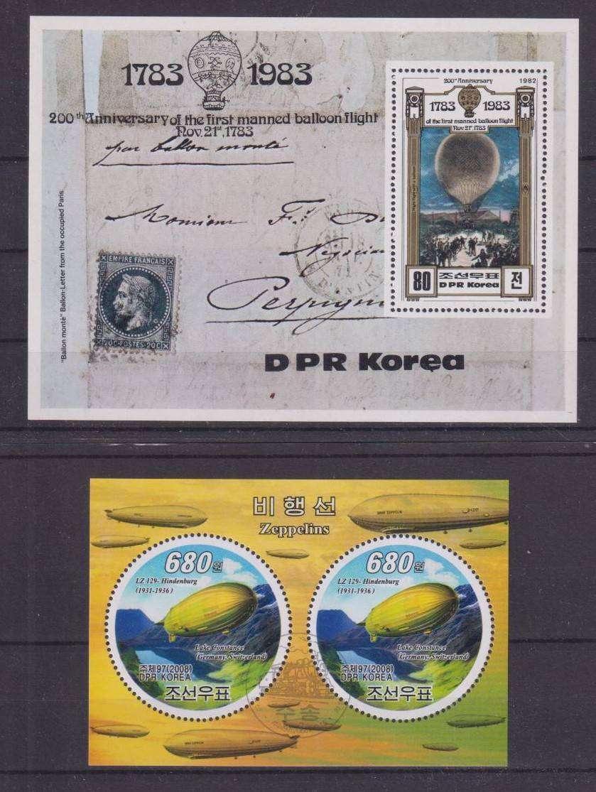 R12 SALE - 2 x MINISHEETS - AIRSHIPS, HOT AIR BALLOONS, AVIATION - KOREA
