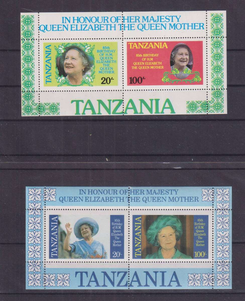 R12 SALE - 2 TANZANIA MINISHEETS - THE QUEEN MOTHER