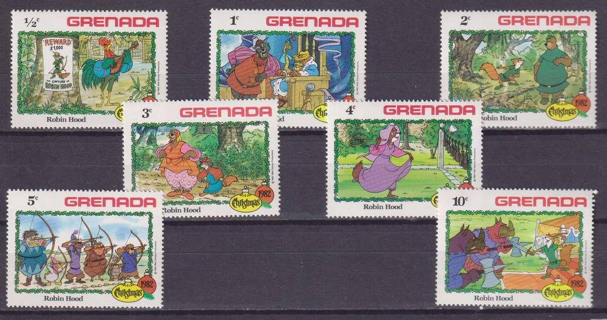 7 DISNEY STAMPS - ROBIN HOOD - CHRISTMAS 1982- GRENADA
