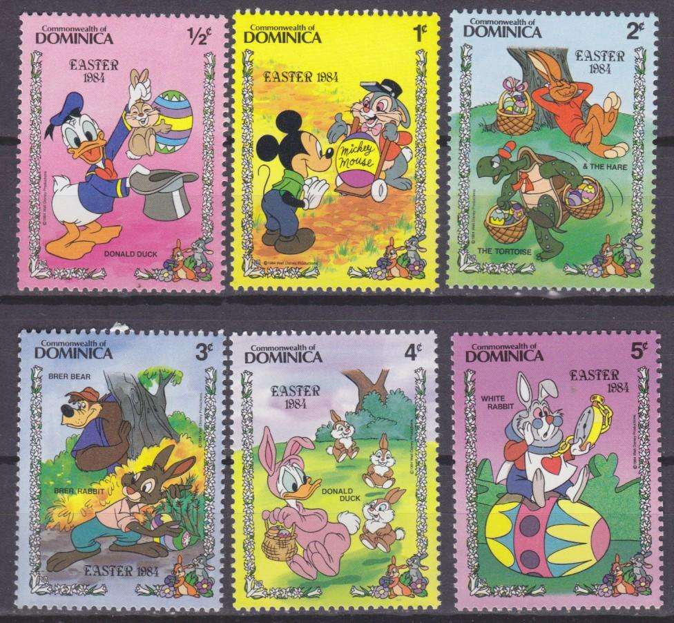 6  DISNEY STAMPS - DISNEY CHARACTERS -EASTER 1984 - DOMINICA
