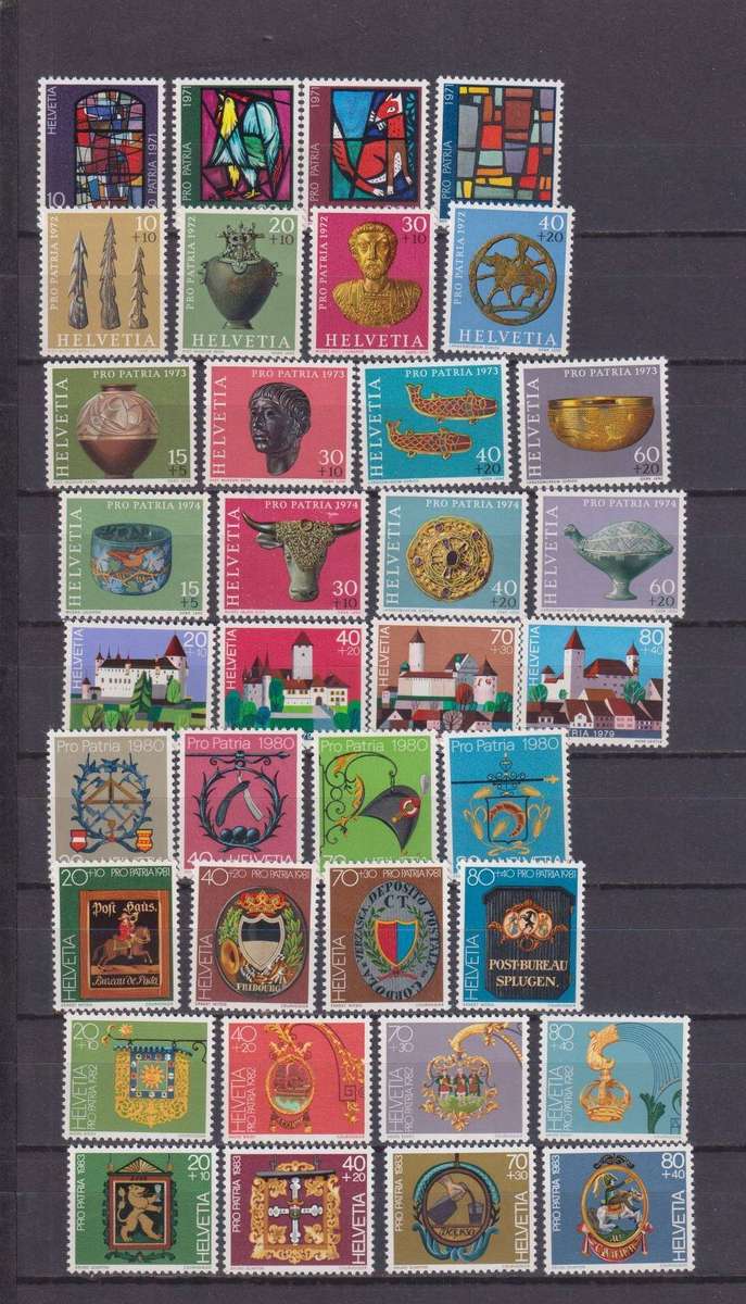 COLLECTION OF SWITZERLAND PRO-PATRIA STAMPS - 18 SETS (2 SCANS)