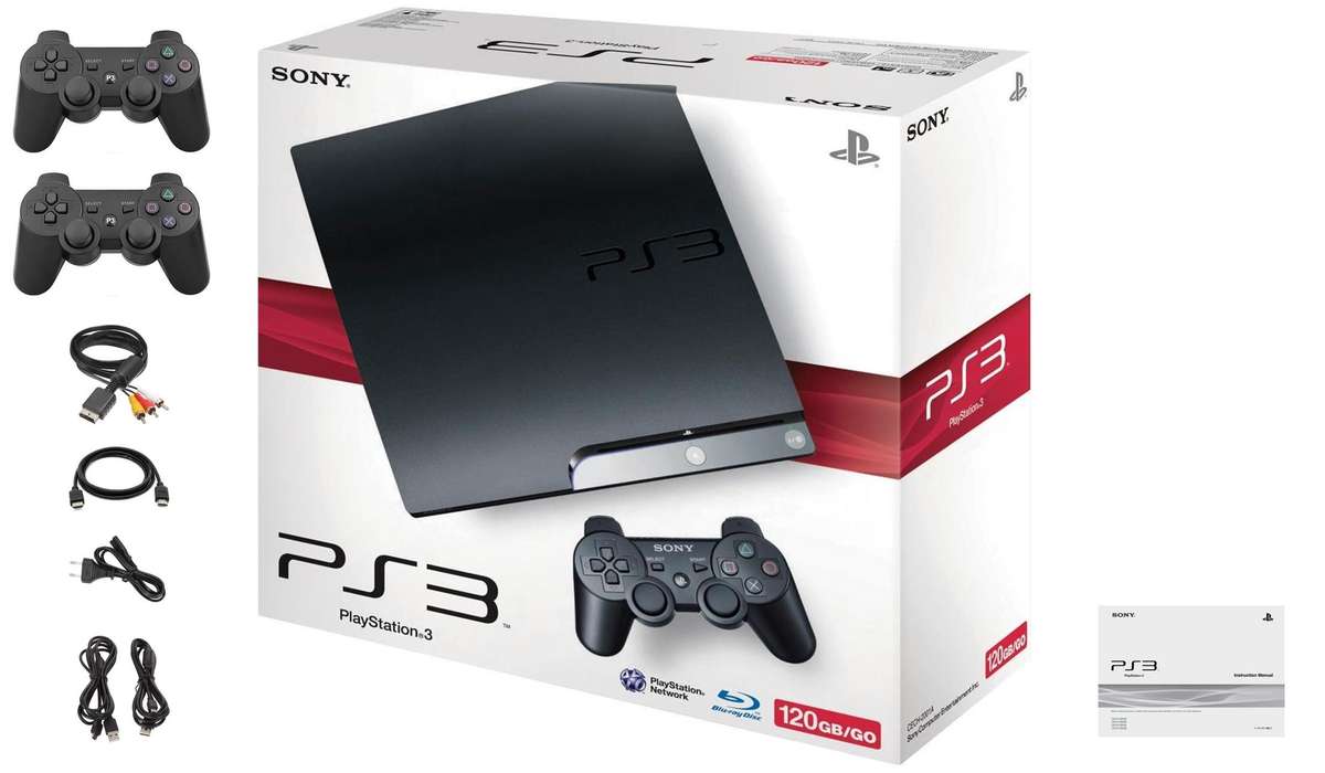 Sony PlayStation 3 Slim 120GB Console (PS3) + 2 New Controllers