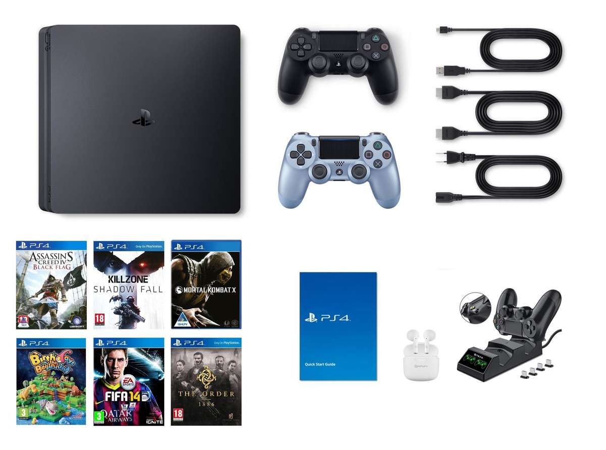 Playstation 4 Slim Console 500GB (PS4) + 2 Controllers + 3 Games