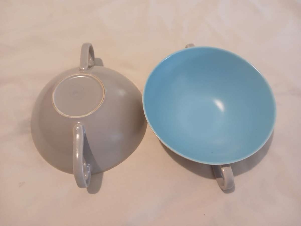 Six Vintage Poole Soup Bowls with Saucers