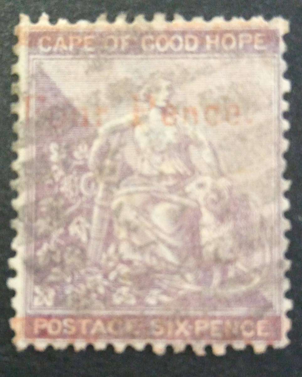 1874 Cape of Good Hope 6 Pence Violet Overprint: "One Penny."