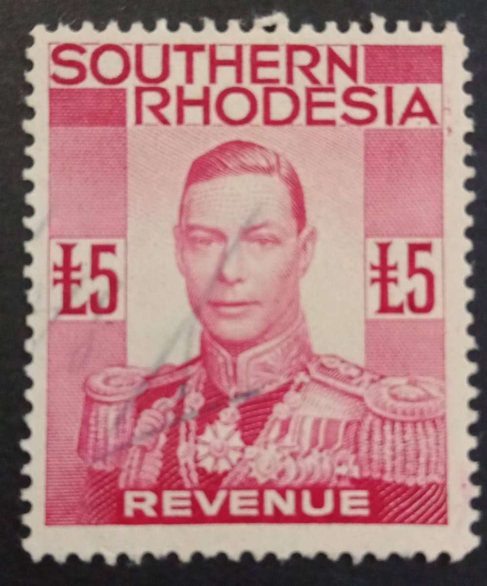 1937 Southern Rhodesia King George VI Definitive Issue. £5 (Five Pounds). Rose-Carmine