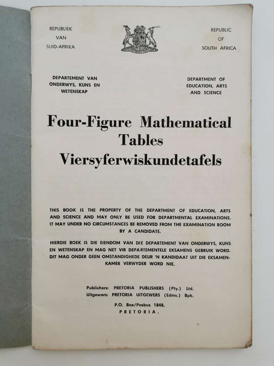 Vintage South African maths tables booklet.