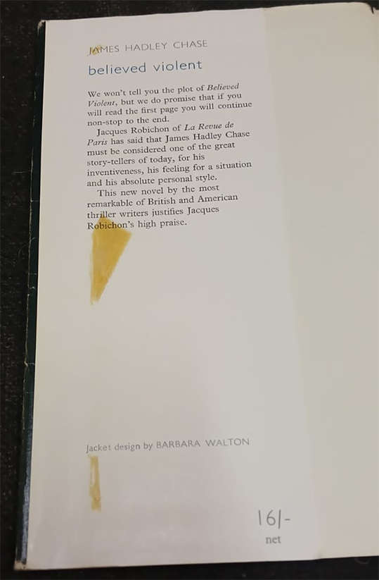 Believed Violent by James Hadley Chase (1st Edition)