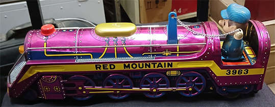 Vintage Metal Bell Clanger Red Mountain Express Train Battery Operated