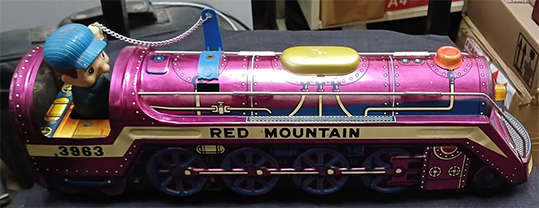 Vintage Metal Bell Clanger Red Mountain Express Train Battery Operated