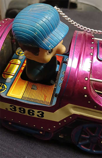 Vintage Metal Bell Clanger Red Mountain Express Train Battery Operated