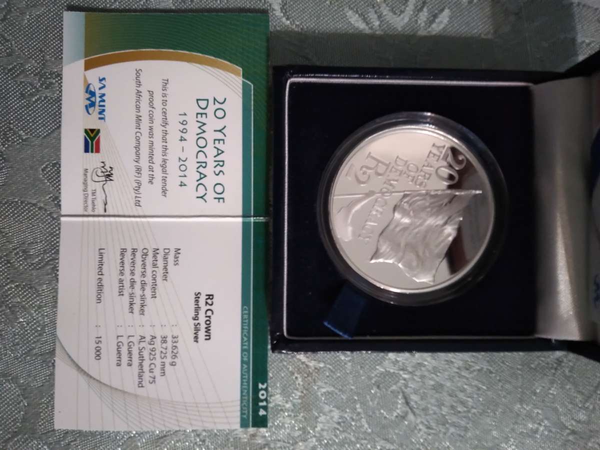 20 Years 2014 Silver R2 Democracy proof coin in Mint Box with C.O.A.