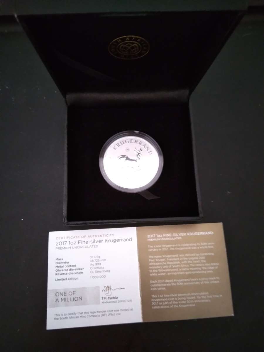 Krugerrand 1Oz Silver Premium Uncirculated with COA in Box
