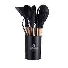 Silicone Kitchen Utensil Set with Holder  11-Piece Heat-Resistant Cooking Tools in BLACK