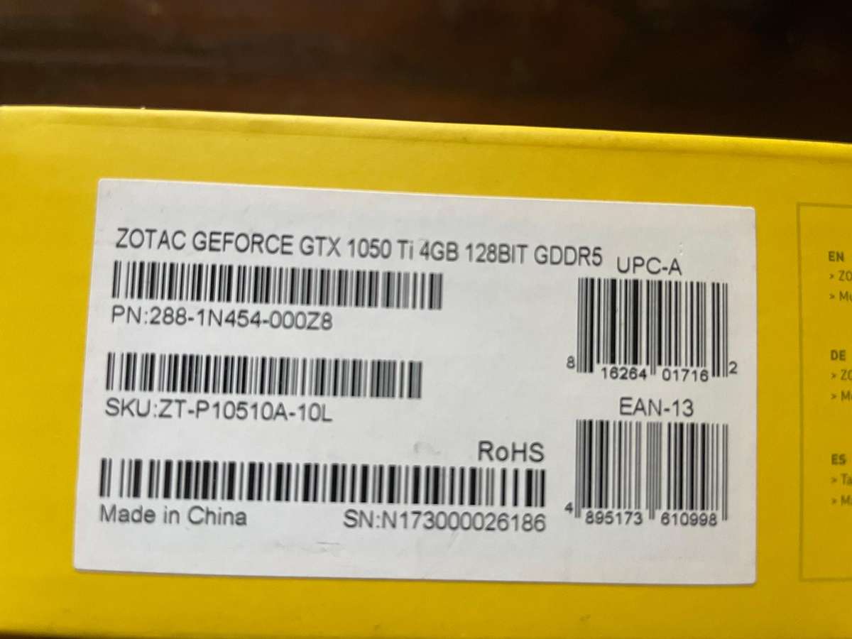 Zotac Nvidia Geforce GTX 1050 Ti 4GB DDR5