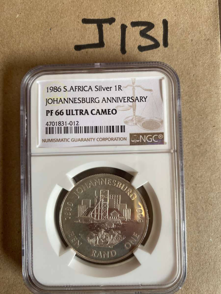 1986 South Africa Silver R1 - NGC Graded - Johannesburg Anniversary - PF 66