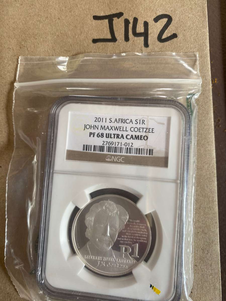 RARE - 2011 South Africa Silver R1 - Protea - GRADED PF68UC - John Maxwell Coetzee