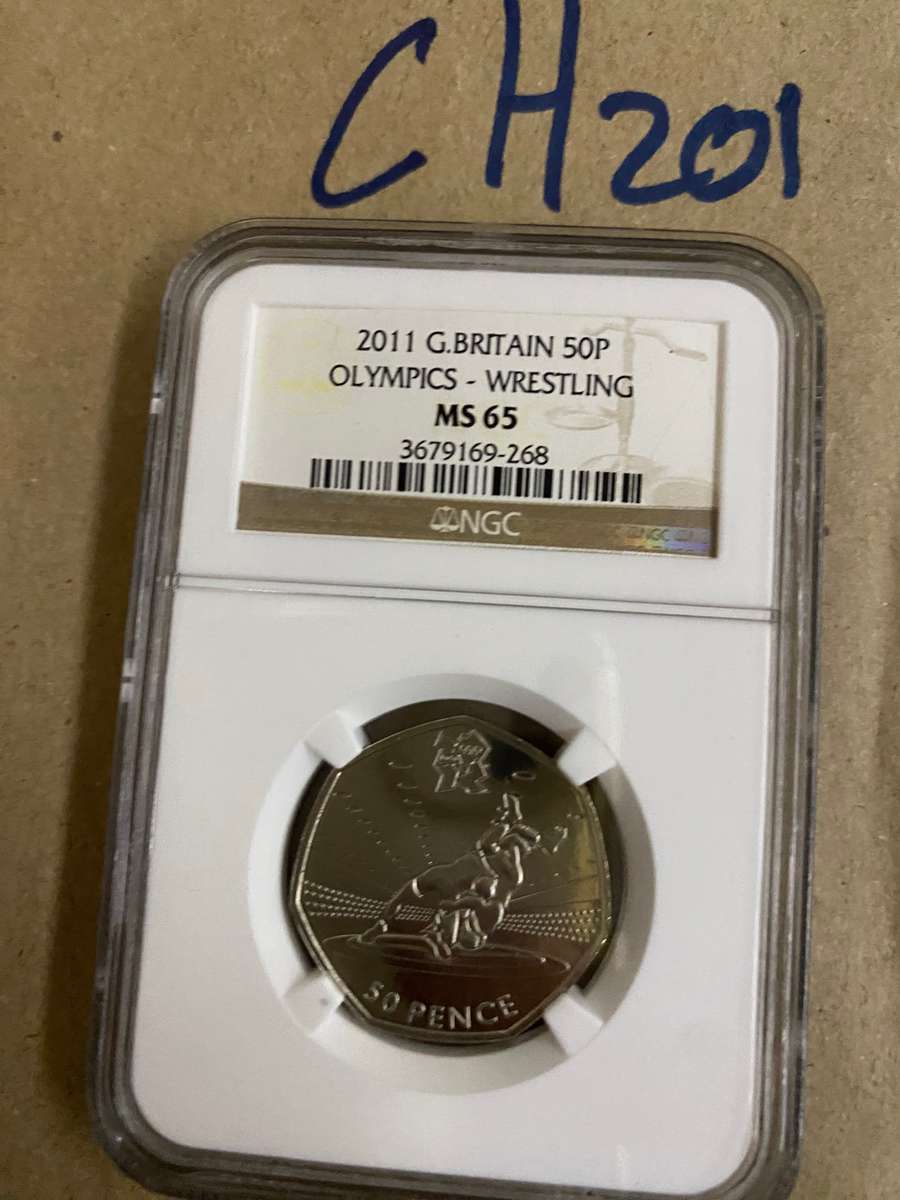2011 Great Britain 50 P - Olympics, WRESTLING, NGC Graded, MS65