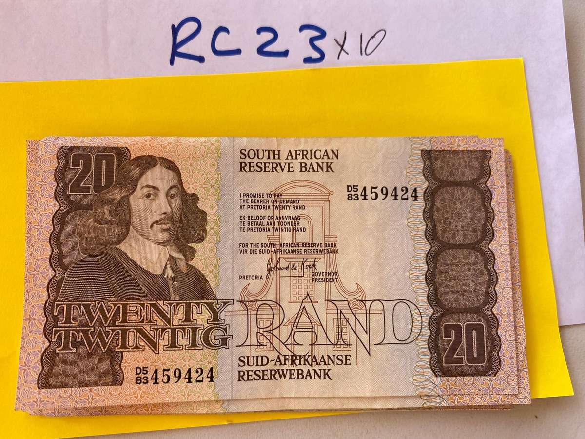 Excellent 10 x South Africa R20 banknotes - 1 bid take all - Gerhard de Kock