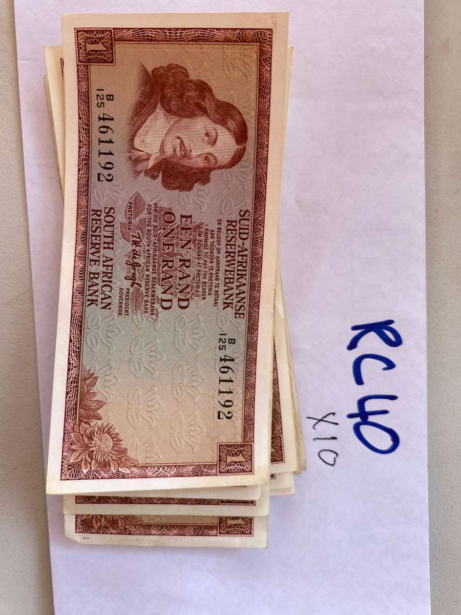 10 x South Africa R1 notes is excellent condition TW de Jongh and others