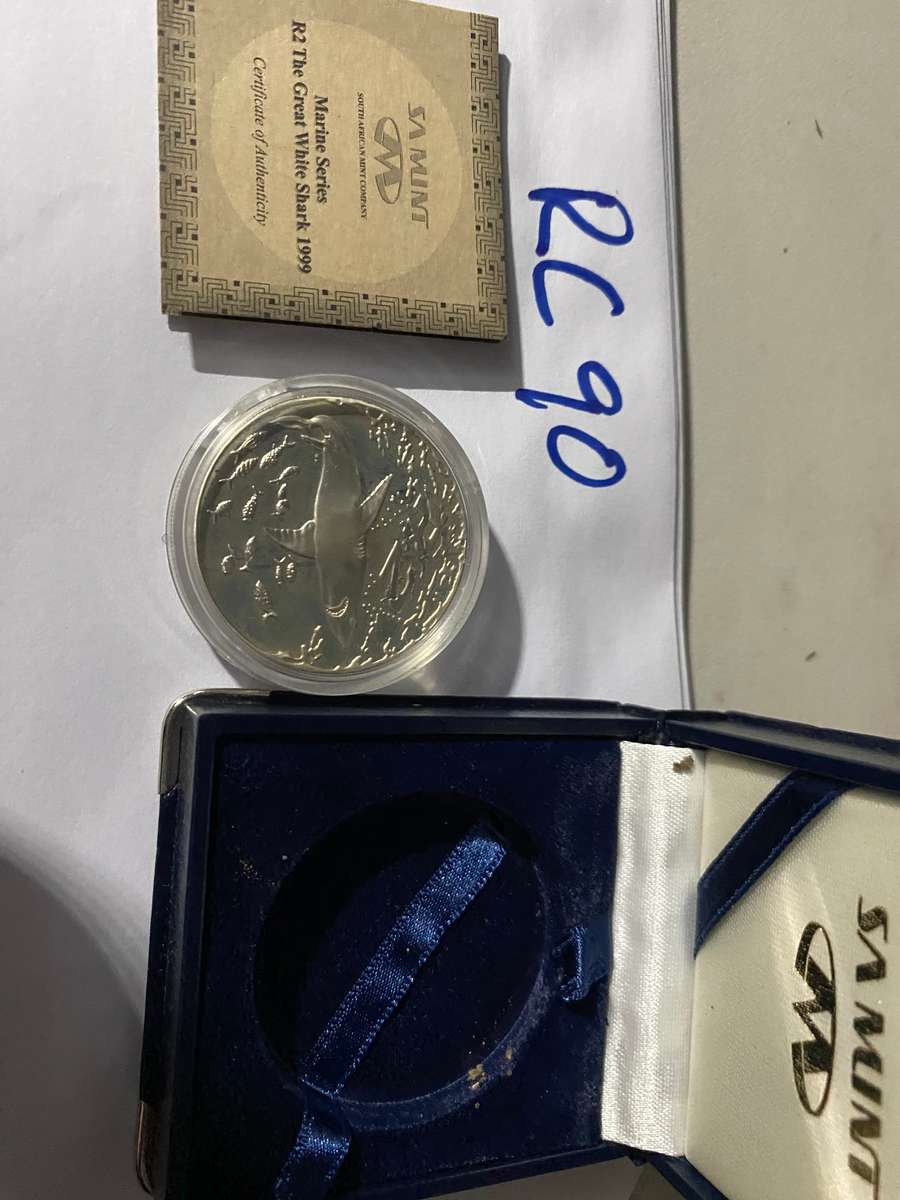 1999 South Africa Silver Proof R2 - The great WHITE SHARK - With certificate