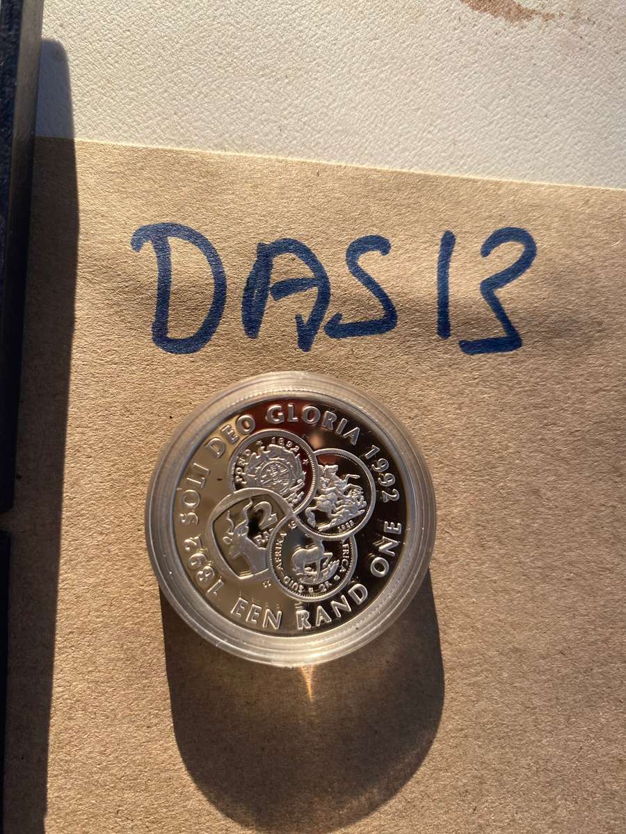 1992 South Africa Silver proof R1 - Deo Gloria - SAM box