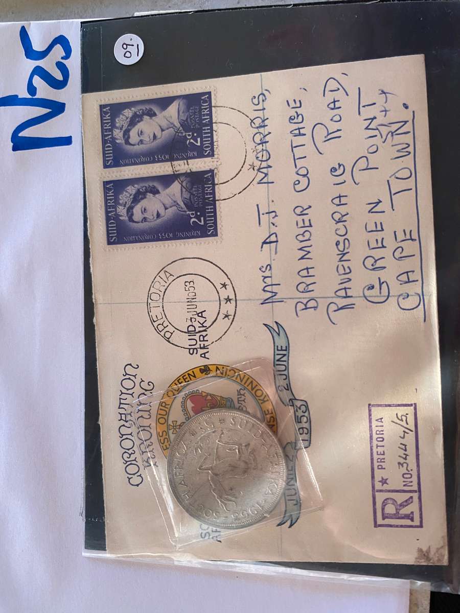 1953 Coronation celebration envelope with stamps PLUS 1953 Silver 5 Shillings