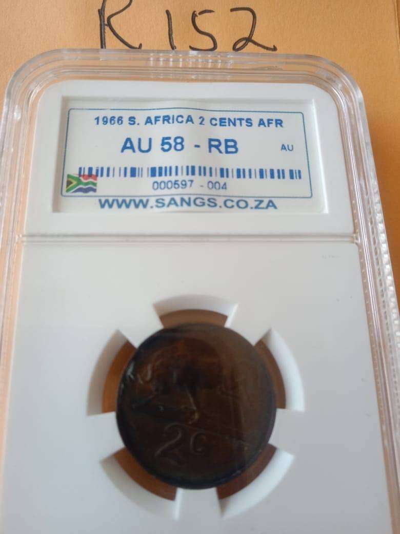 1966 SA Graded 2 cent - Afr - AU 58 RB