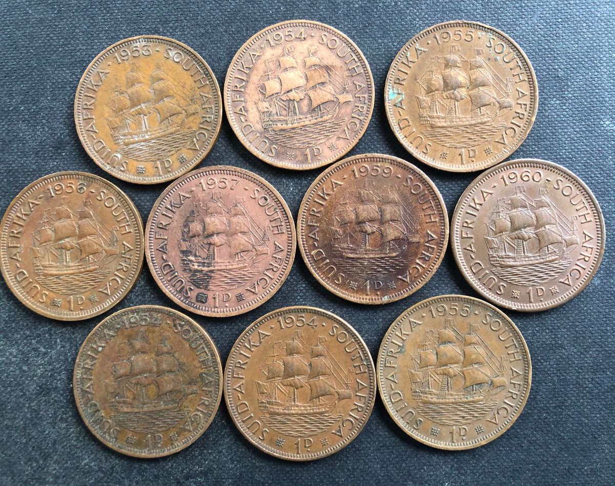 PENNY (10) UNION OF SA 1953-1957 AND 1959-1960 AND 3 OTHERS