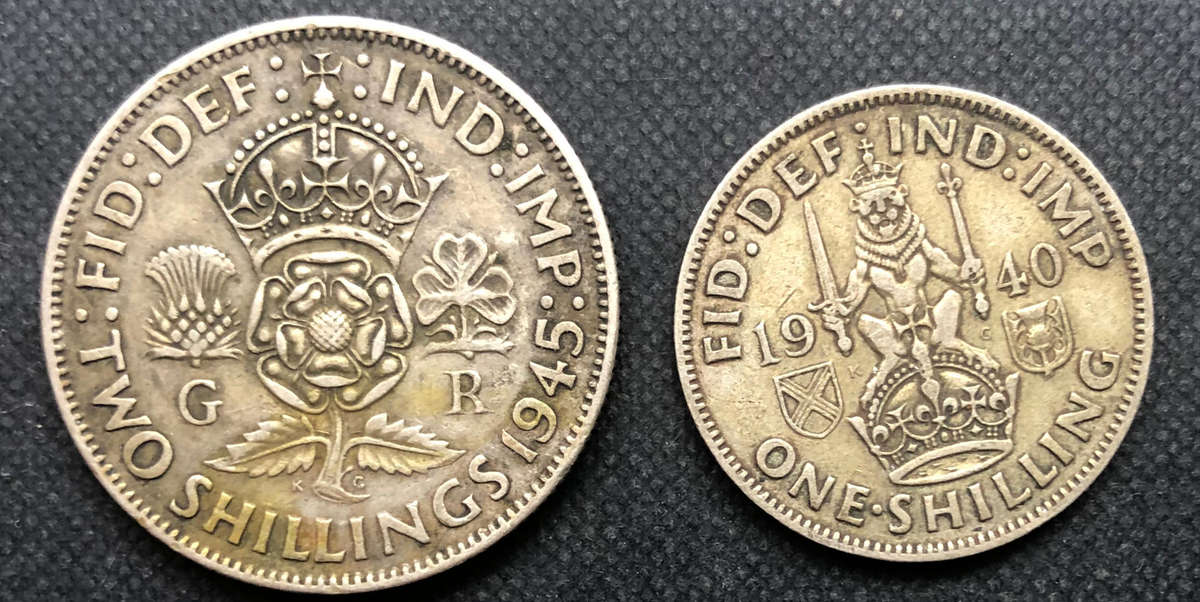 Silver United Kingdom 1945 Two Shillings 1940 One Shilling