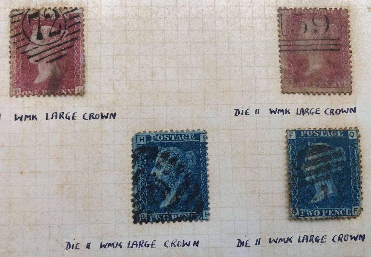 STAMPS PENNY BLACKS CIRCA 1860'S BRITAIN ON ORIGINAL ALBUM PAGE COLLECTION OF 16 STAMPS