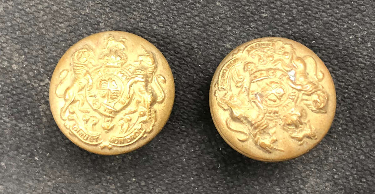 MILITARY ANTIQUE 2 BRASS BUTTONS FIRST WORLD WAR BRITISH ARMY GENERAL SERVICE BOTH SIGNED FIRMIN Ld