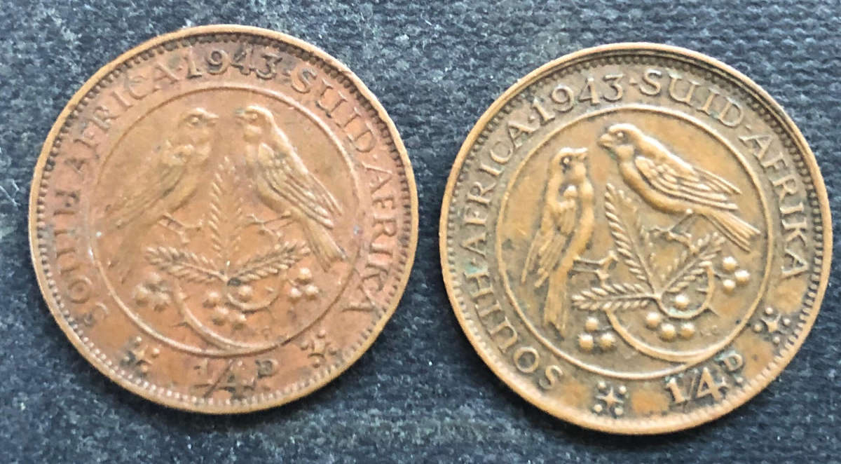FARTHING 1943 TWO VARIATIONS SOUTH AFRICA