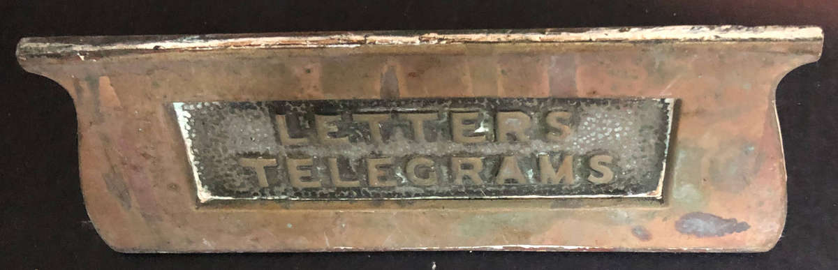 Brass Vintage Letter Telegram Slot complete with original Nuts and Threaded Rods.