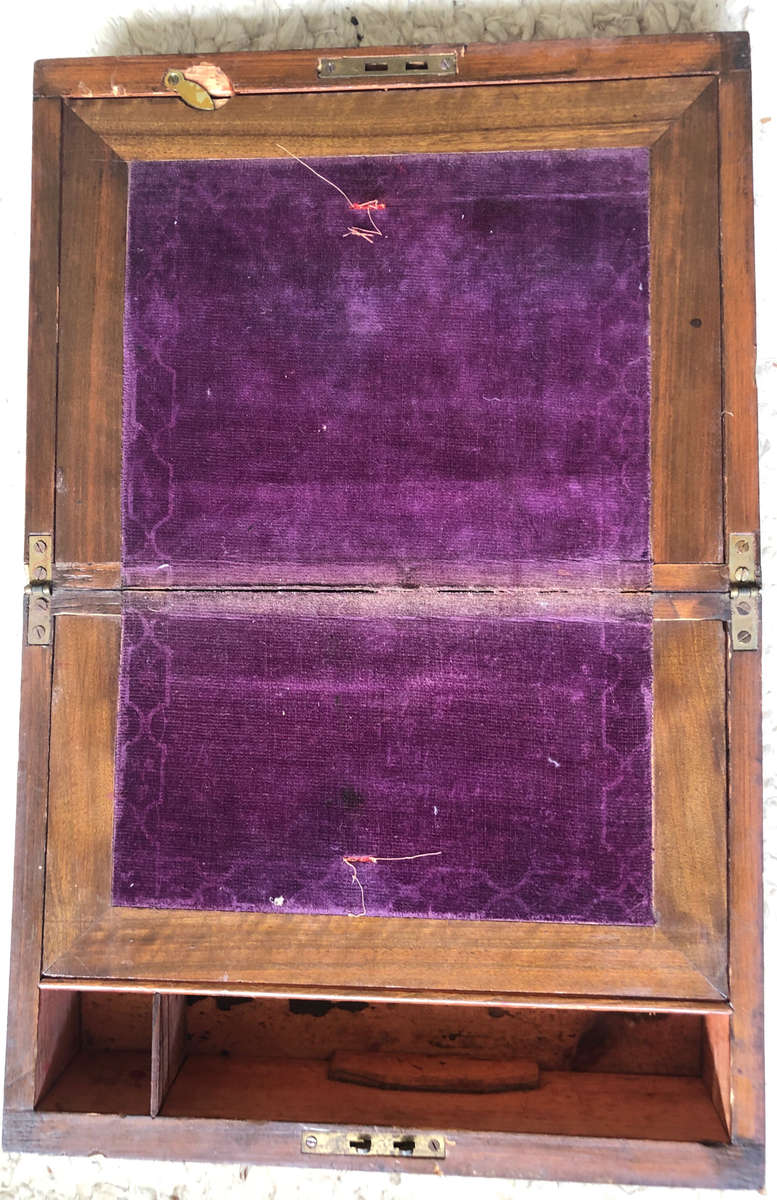 WRITING SLOPE MAHOGANY WITH TYPICAL ROYAL BLUE LINING OF THE PERIOD