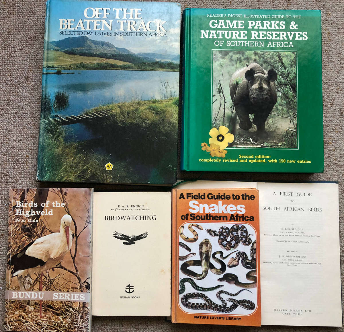 A Field Guide to the Snakes of Southern Africa Birds of the Highveld by Peter Ginn Game Parks.......