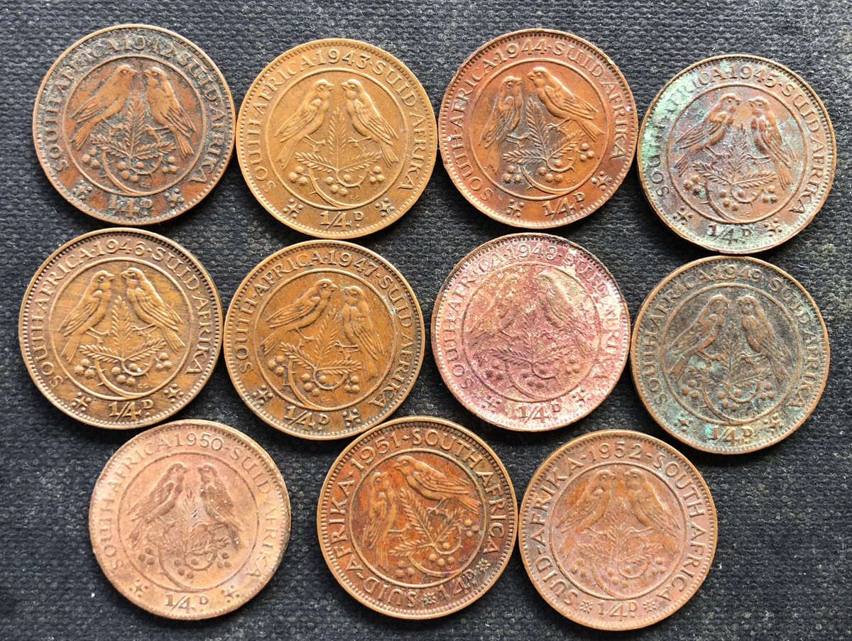 Farthings 1942 1943 1944 1945 1946 1947 1948 1949 1950 1951 1952 Union of South Africa Collection