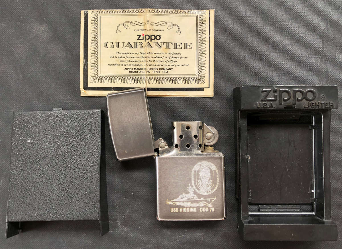 ZIPPO LIGHTER USS HIGGINS DDG76 WITH ORIGINAL GUARANTEE, INSTRUCTIONS AND BOX