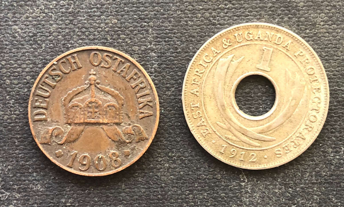 GERMAN EAST AFRICA 1908 1912 EAST AFRICA & UGANDA PROTECTORATES 1 HELLER & 1 CENT