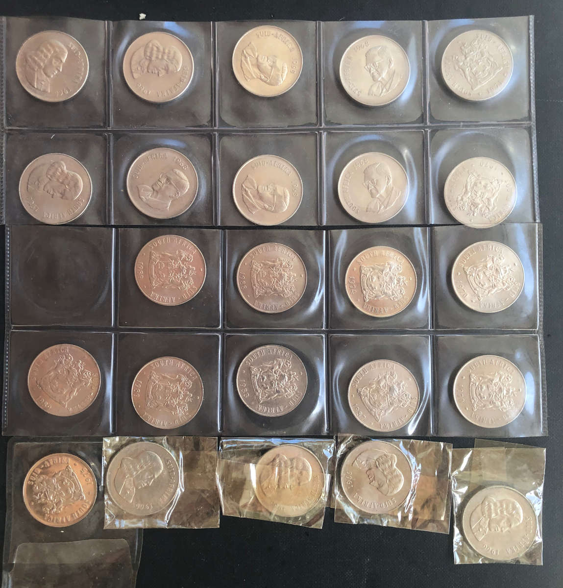 FIFTY CENT COIN 1966, 1968, 1970, 1971, 1974, 1987, 1988 & 1989 SOUTH AFRICA COLLECTION OF 24 COINS