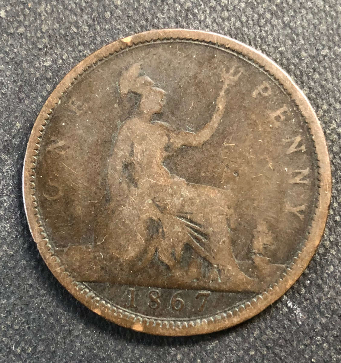PENNY BRITISH 1867 VICTORIAN WITH YOUNG HEAD