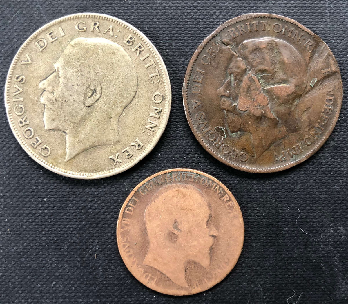 UK 1921 Silver Half Crown 1912 Penny 1902 Half Penny
