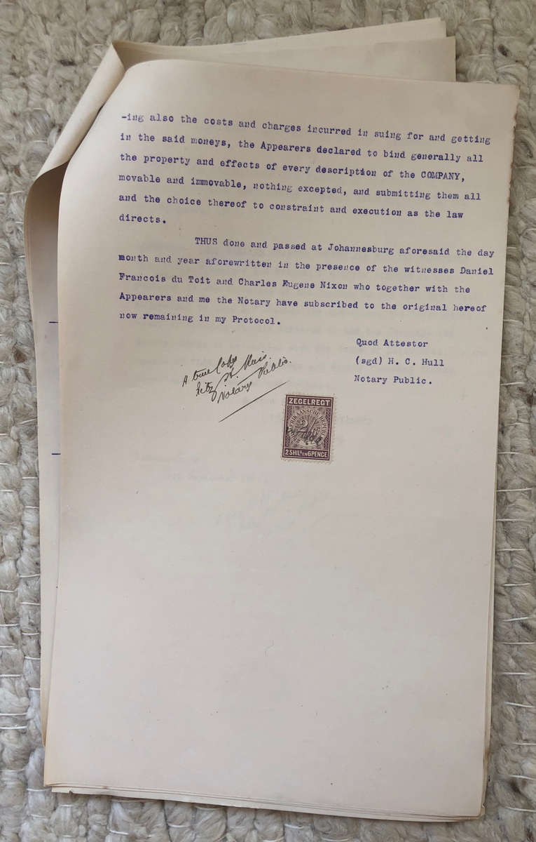 ZUIDAFRIKAANSCHE REPUBLIEK ZEGELREGT STAMP 2/6 ON 1898 GOLD MINING DOCUMENT