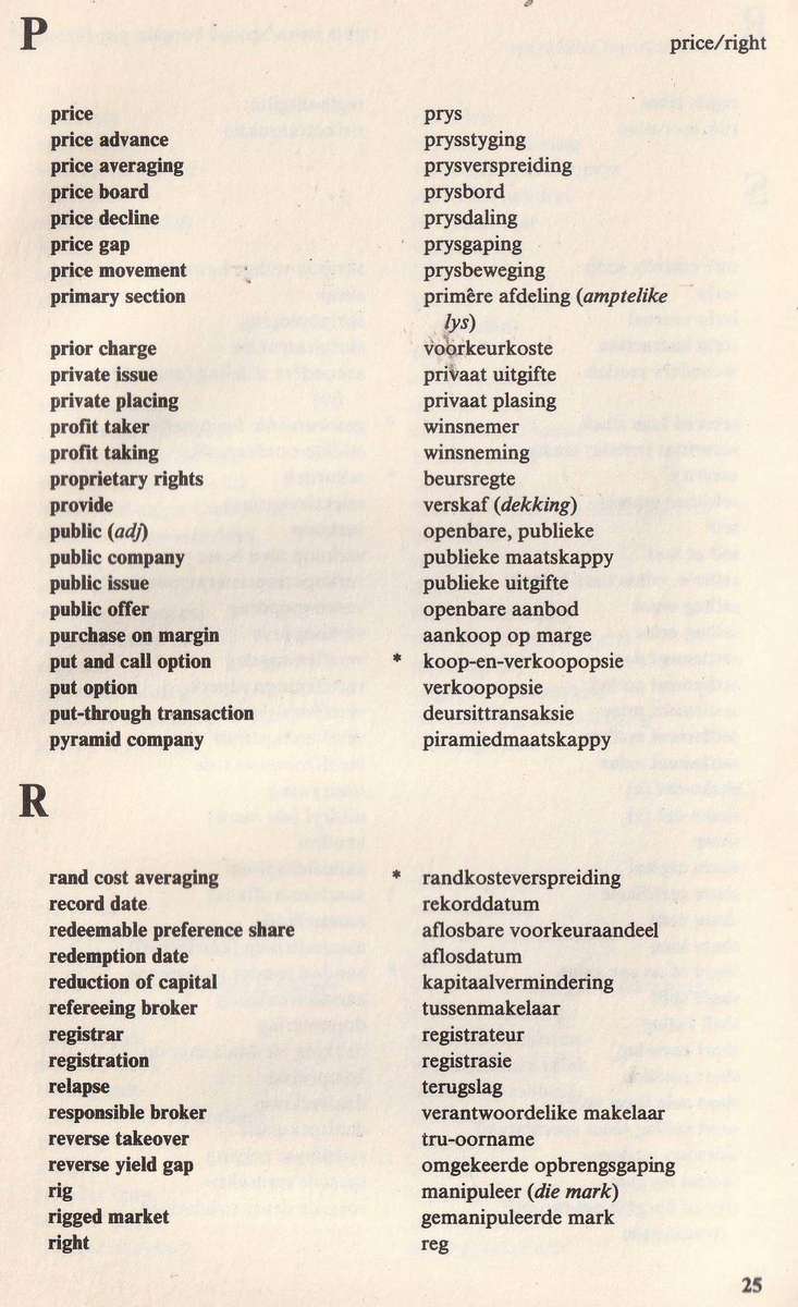 Terms of the Johannesburg Stock Exchange  - Terme van Die Johannesburgse Effektebeurs