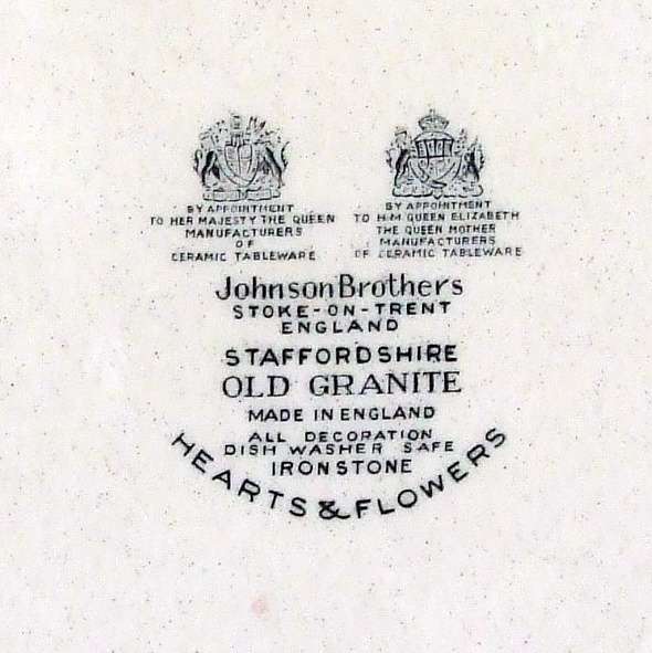 Johnson Brothers Old Granite Ironstone, England, HEARTS & FLOWERS, 25cm Plate  & stand